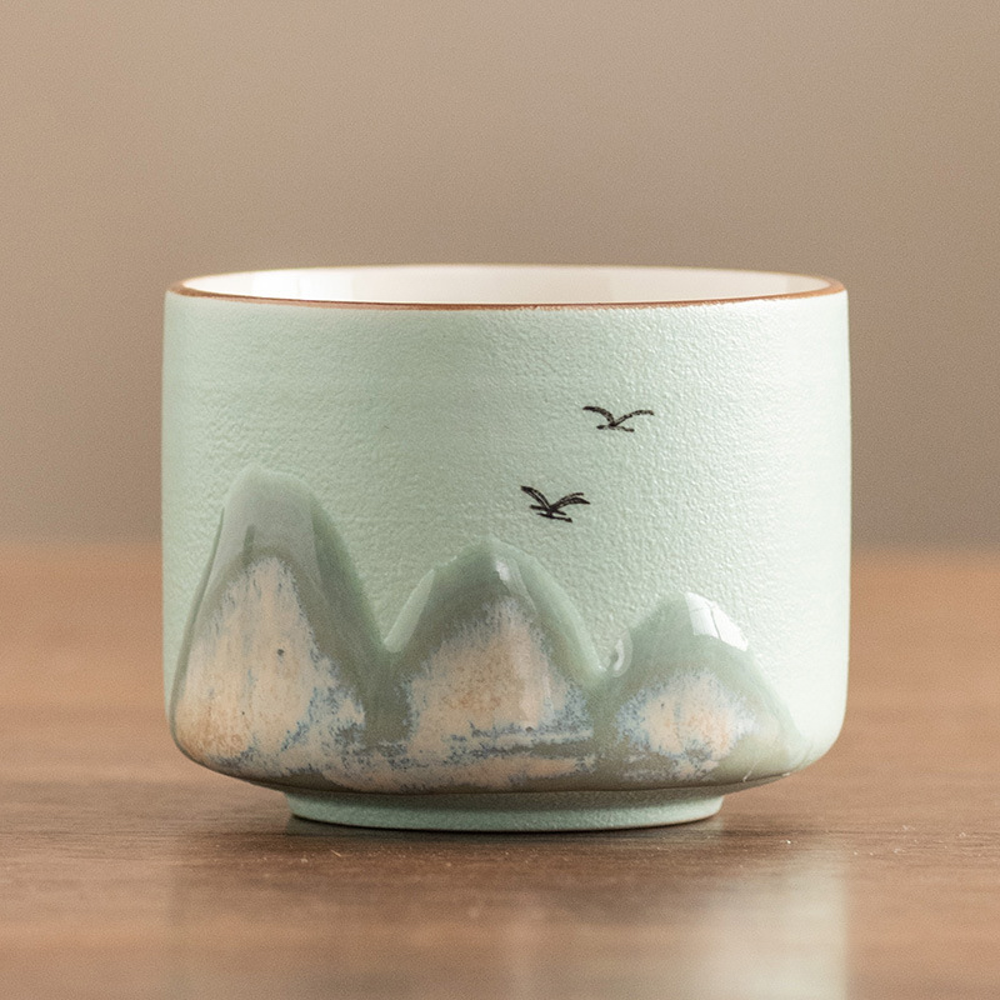 Hand-painted Wan Li Jiang Shan (万里江山) Travel Tea Cup Set