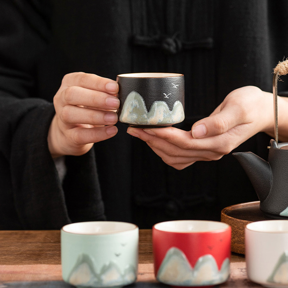 Hand-painted Wan Li Jiang Shan (万里江山) Travel Tea Cup Set