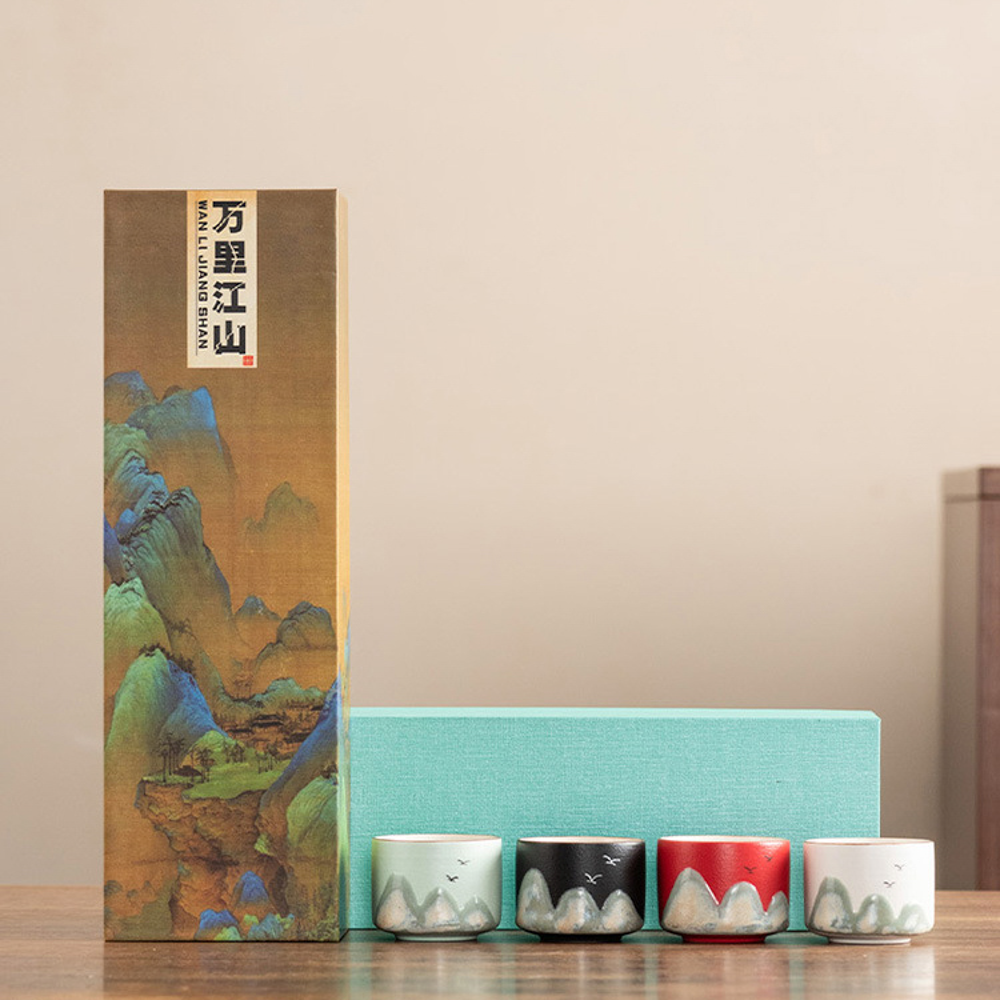Hand-painted Wan Li Jiang Shan (万里江山) Travel Tea Cup Set